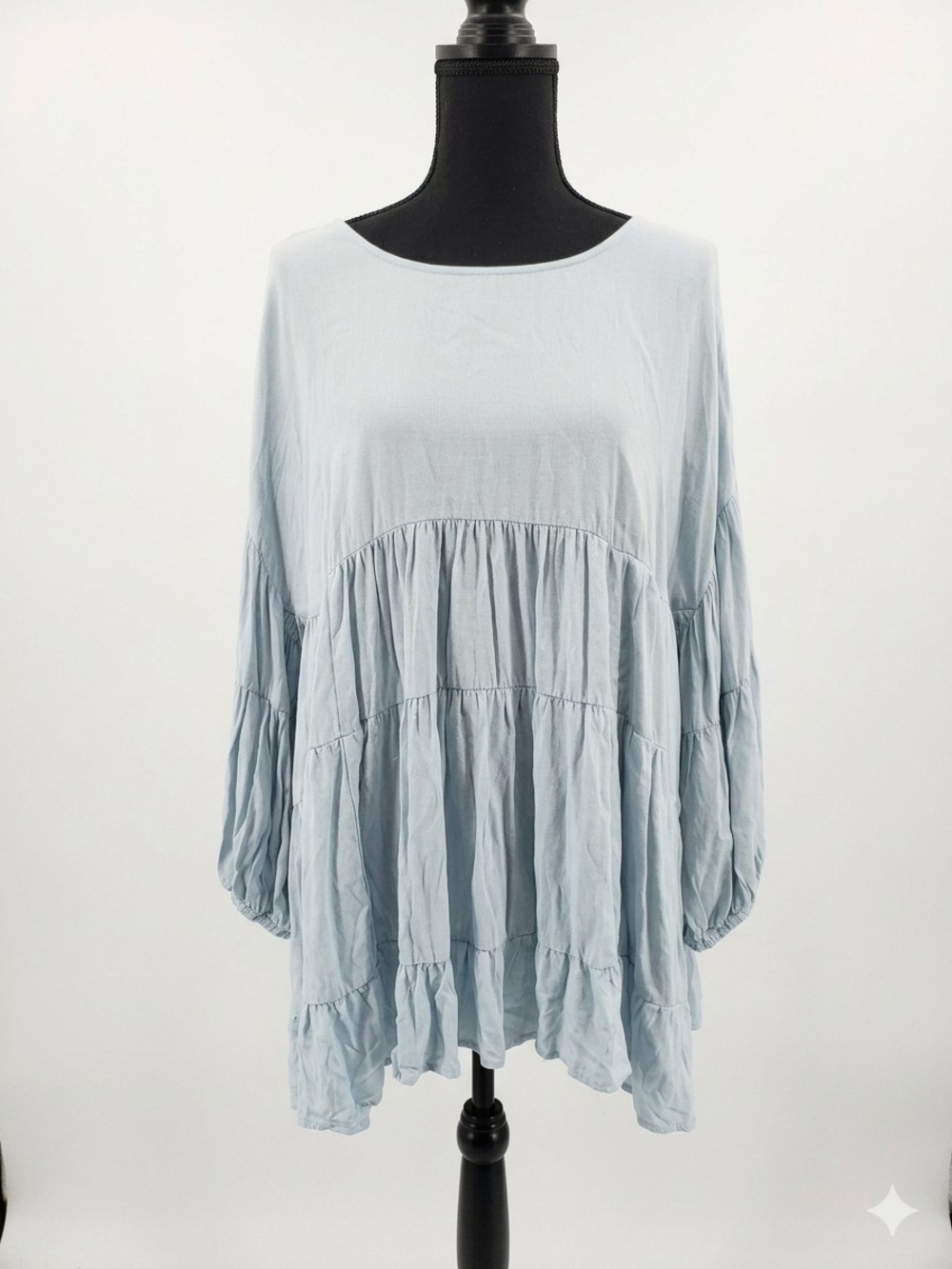 MELLODAY Light Blue Tiered Balloon Sleeve Tunic